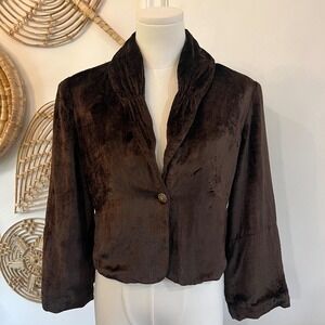 Vintage Brown Velvet Cropped Blazer Jacket 90s Minimalist Dark Academia 6